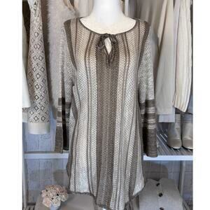 Christopher & Banks Women's Size M Petite Neutral Crochet Knit Tunic Top #0094